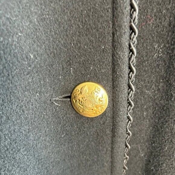 Long Over Coat Premium Virgin Wool Cashmere Faux Fur Collar Black Large Petite - Picture 6 of 9